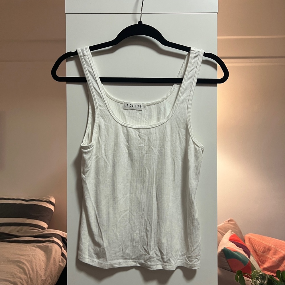 Lacausa Women's White Ribbed Tank Top